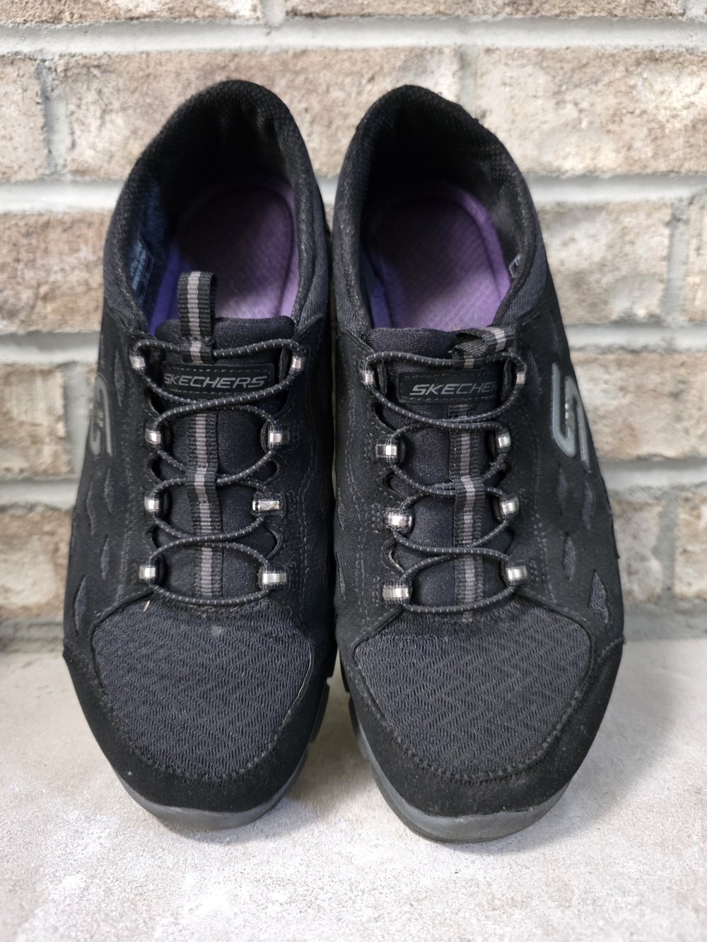 Skechers Black Athletic Slip-On Shoes with Purple Insole